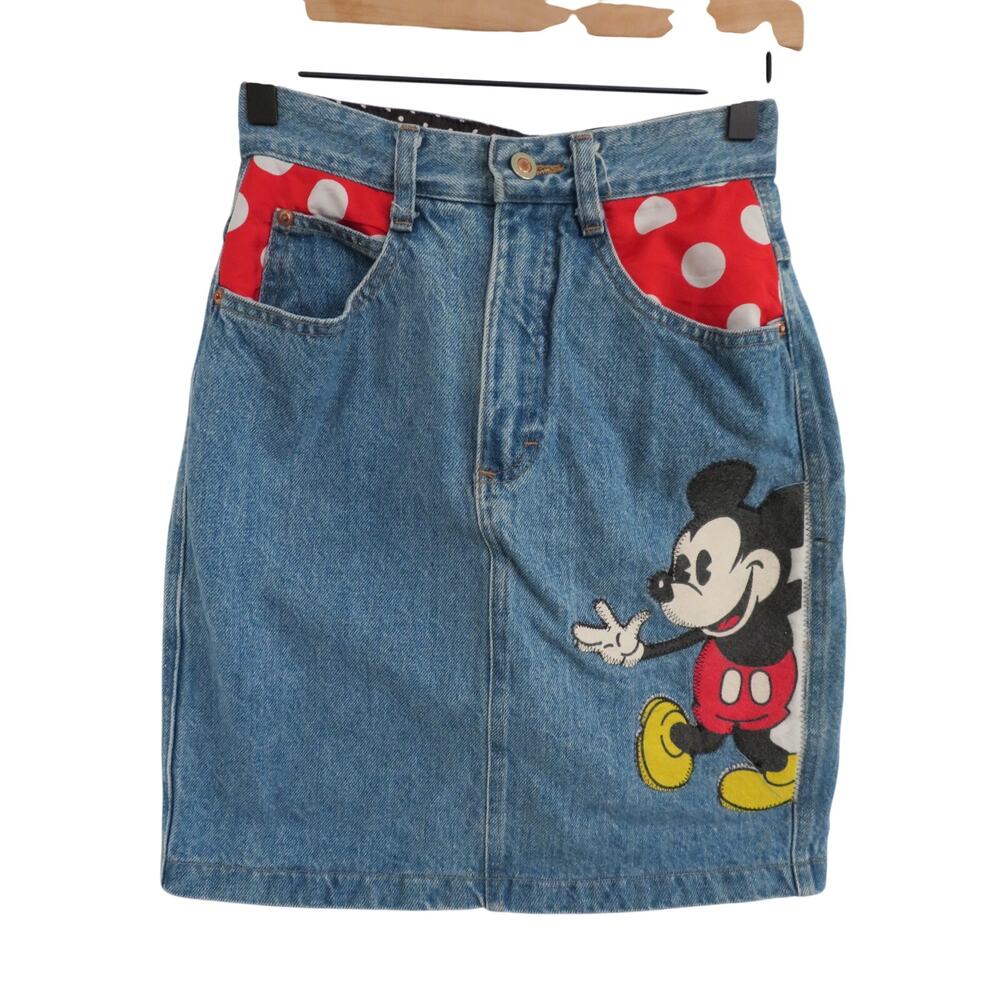 Vintage 90s Disney By JouJou Mickey Mouse Denim Mini Skirt Red Bandana Retro